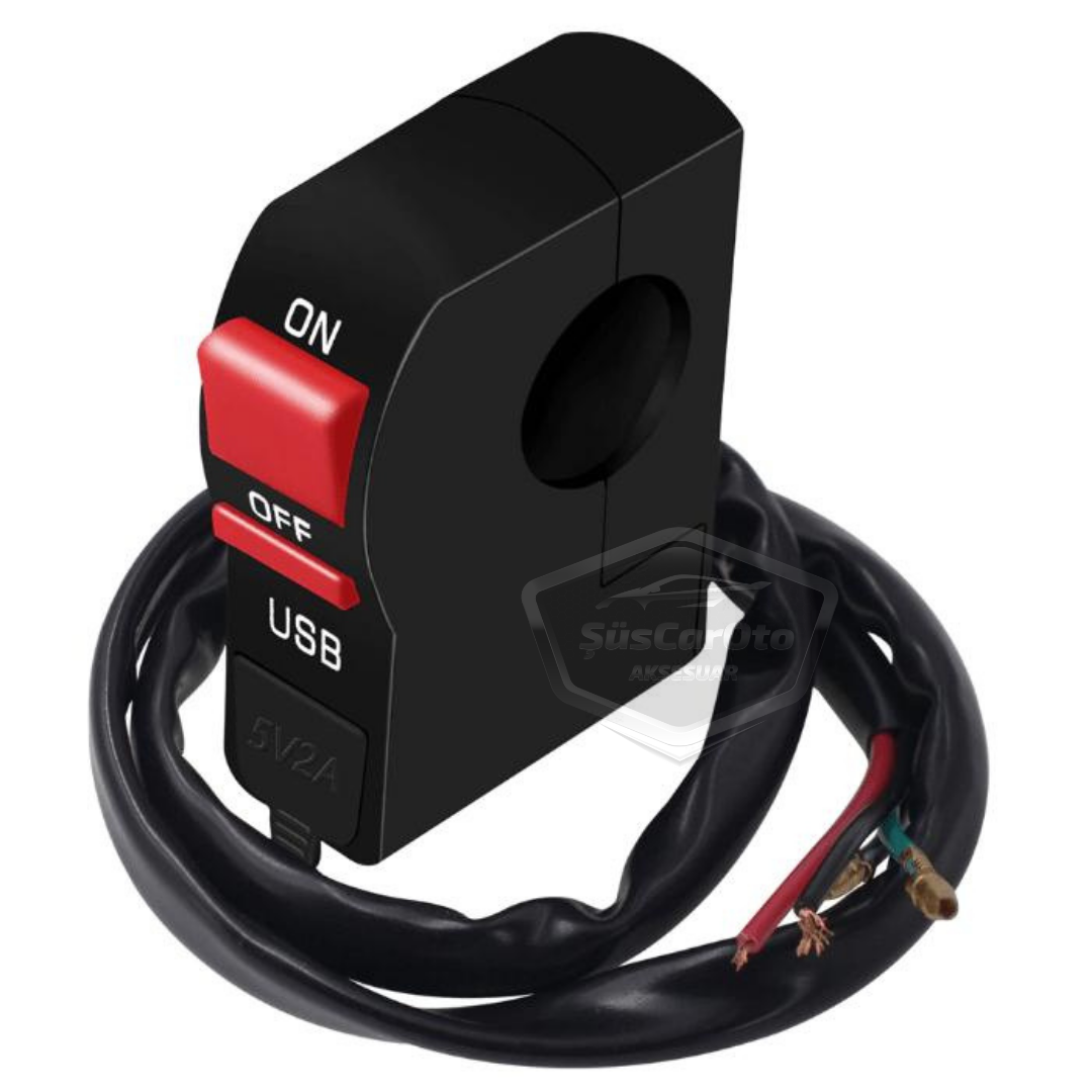 Interruptor de encendido/apagado de 12 V para motocicleta, ATV, bicicleta eléctrica, jetski, botón de interruptor, faro, toma de carga USB, impermeable, montaje en manillar de 22 mm, cargador USB multifuncional
