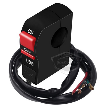 Interruptor de encendido/apagado de 12 V para motocicleta, ATV, bicicleta eléctrica, jetski, botón de interruptor, faro, toma de carga USB, impermeable, montaje en manillar de 22 mm, cargador USB multifuncional