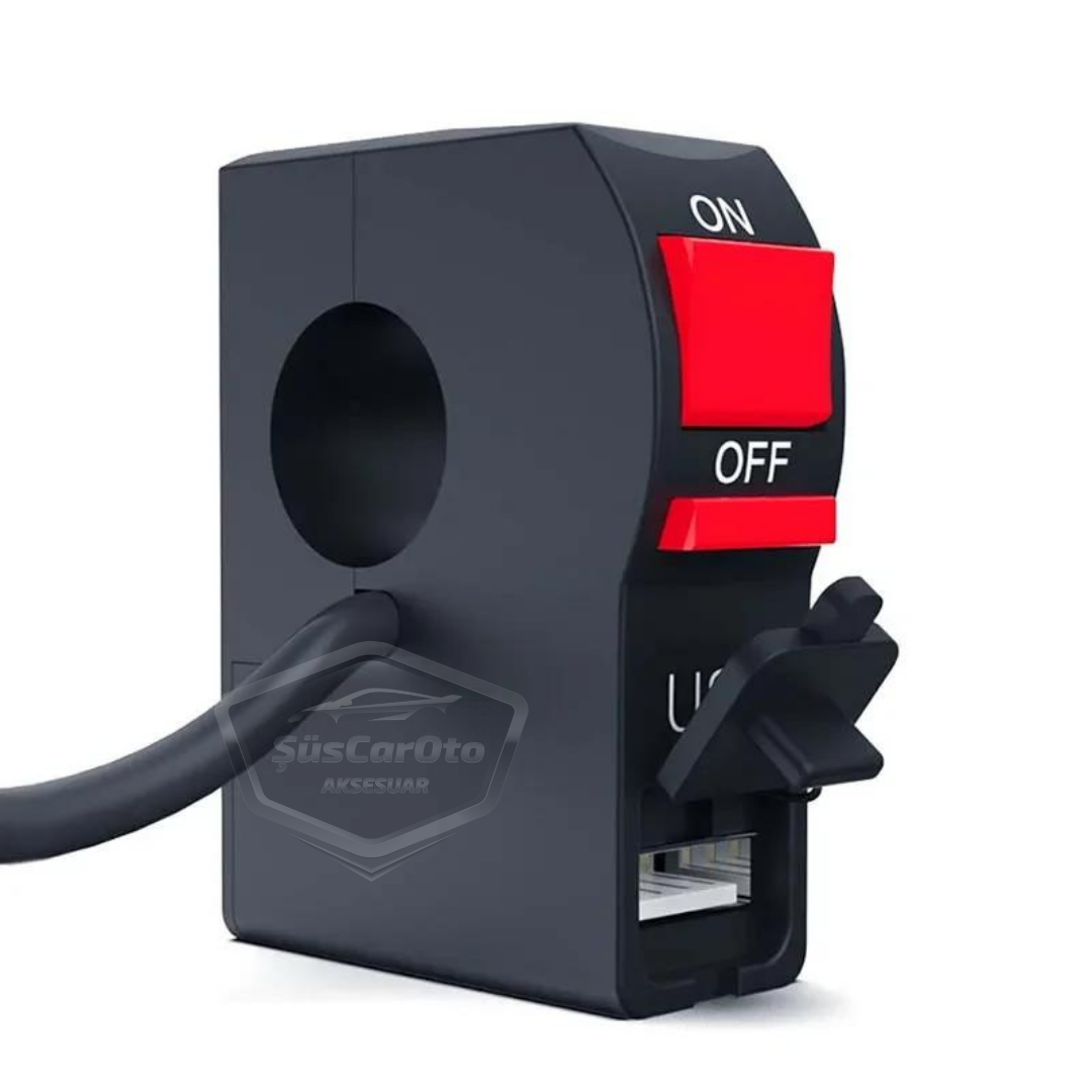 Interruptor de encendido/apagado de 12 V para motocicleta, ATV, bicicleta eléctrica, jetski, botón de interruptor, faro, toma de carga USB, impermeable, montaje en manillar de 22 mm, cargador USB multifuncional