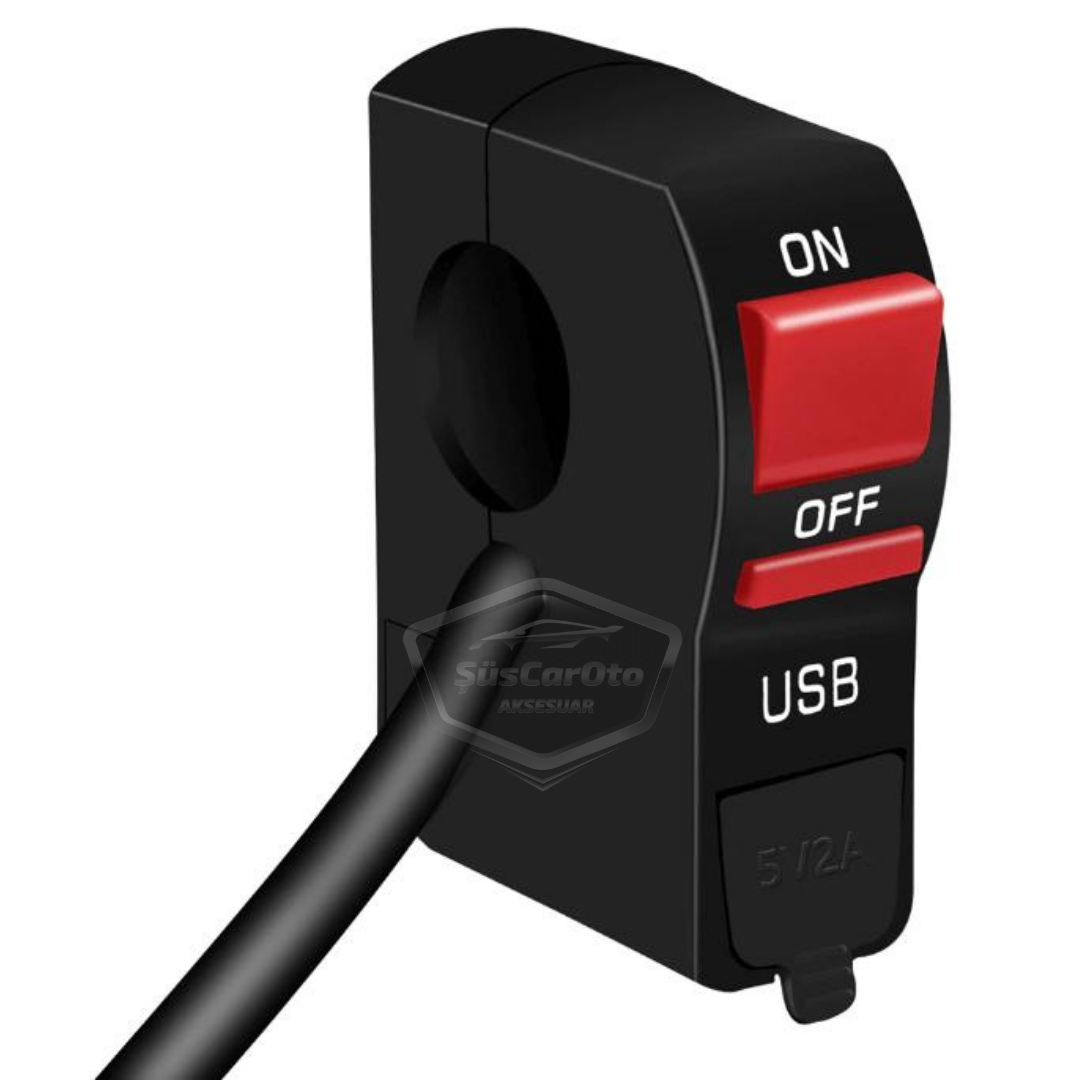 Interruptor de encendido/apagado de 12 V para motocicleta, ATV, bicicleta eléctrica, jetski, botón de interruptor, faro, toma de carga USB, impermeable, montaje en manillar de 22 mm, cargador USB multifuncional