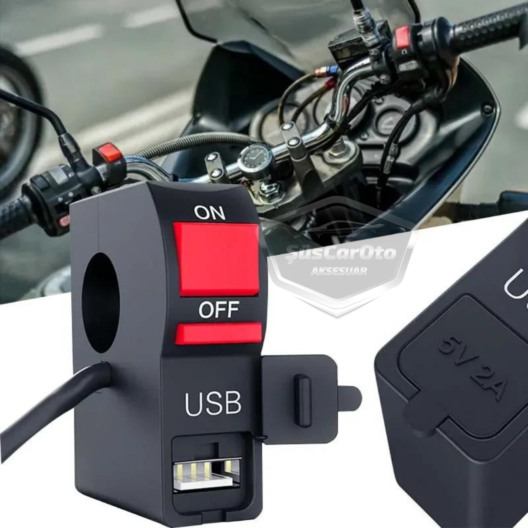 Interruptor de encendido/apagado de 12 V para motocicleta, ATV, bicicleta eléctrica, jetski, botón de interruptor, faro, toma de carga USB, impermeable, montaje en manillar de 22 mm, cargador USB multifuncional