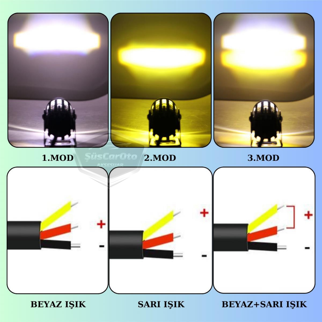 Juego de 2 faros antiniebla de motocicleta, mini, bicolor, amarillo-blanco, con botón de encendido/apagado, para scooter, vehículo, todoterreno, lámpara LED, 8V-80V, proyector, carcasa metálica, luz de trabajo para todoterreno