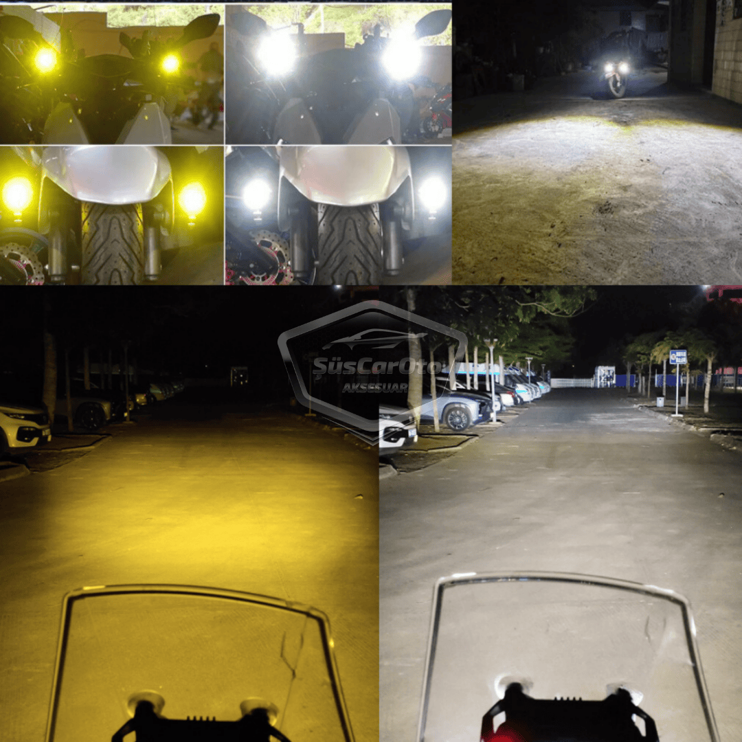 Juego de 2 faros antiniebla de motocicleta, mini, bicolor, amarillo-blanco, con botón de encendido/apagado, para scooter, vehículo, todoterreno, lámpara LED, 8V-80V, proyector, carcasa metálica, luz de trabajo para todoterreno
