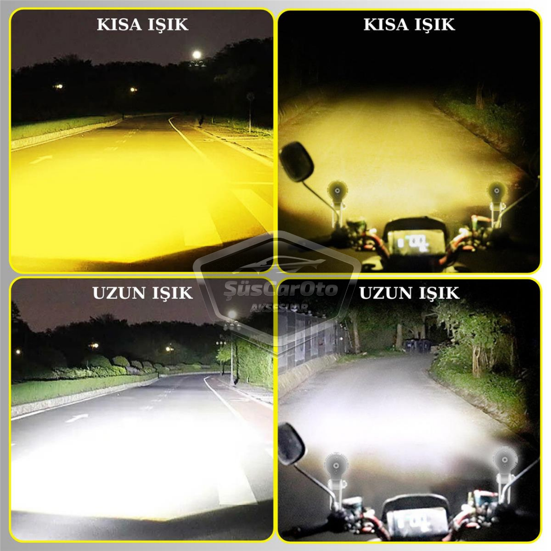 Juego de 2 faros antiniebla de motocicleta, mini, bicolor, amarillo-blanco, con botón de encendido/apagado, para scooter, vehículo, todoterreno, lámpara LED, 8V-80V, proyector, carcasa metálica, luz de trabajo para todoterreno