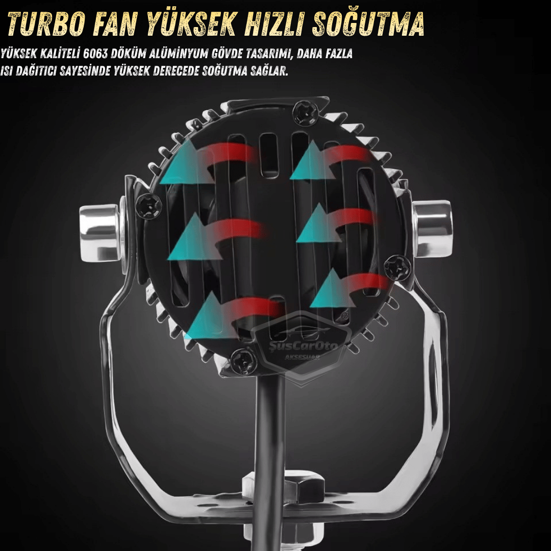 Motosiklet Turbo Fanlı Mini Sis Farı Çift Renk Sarı-Beyaz Scooter Araç Off Road Led Lamba 8V-85V Projektör Metal Kasa Arazi Çalışma Lambası 2 Adet Set