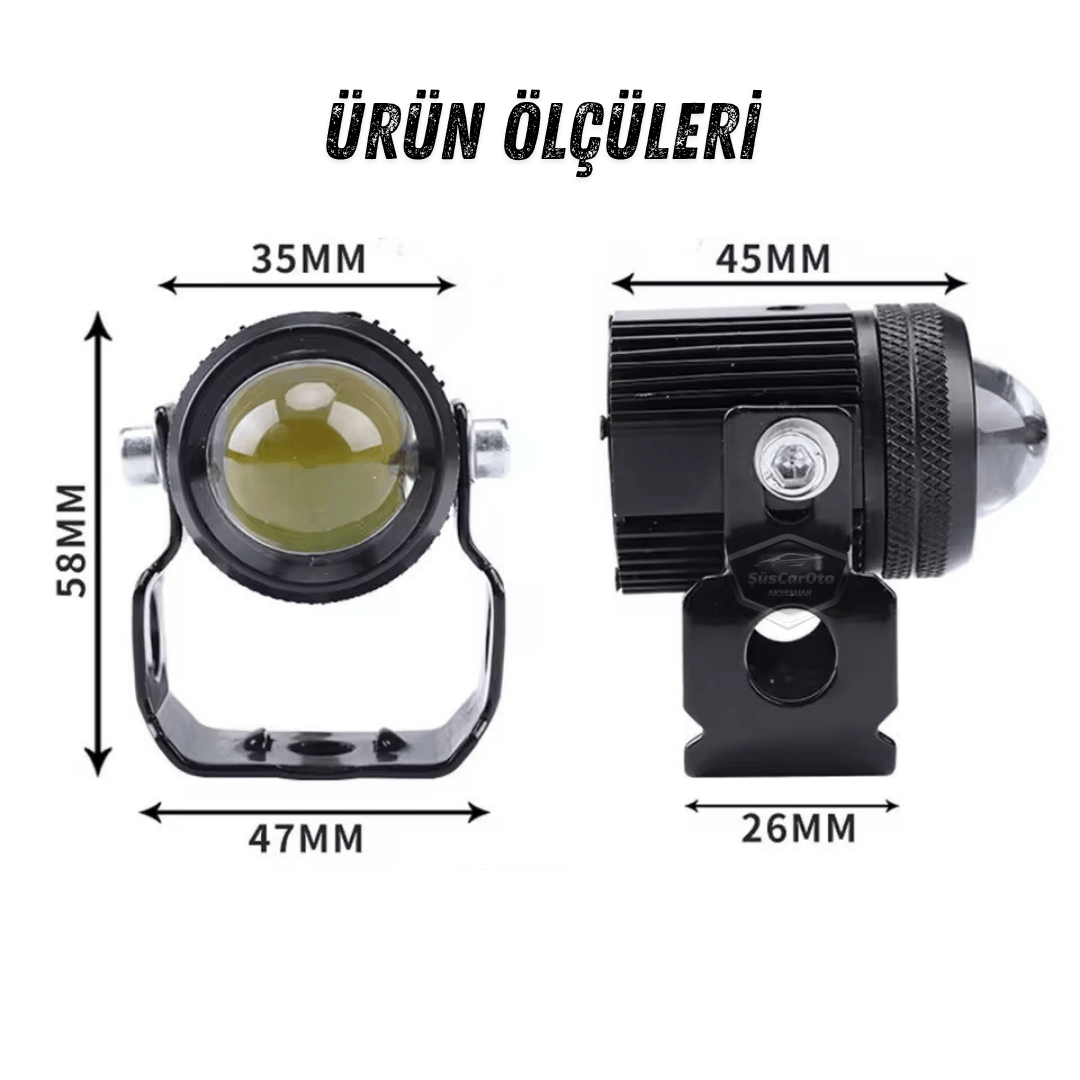 Motosiklet Turbo Fanlı Mini Sis Farı Çift Renk Sarı-Beyaz Scooter Araç Off Road Led Lamba 8V-85V Projektör Metal Kasa Arazi Çalışma Lambası 2 Adet Set