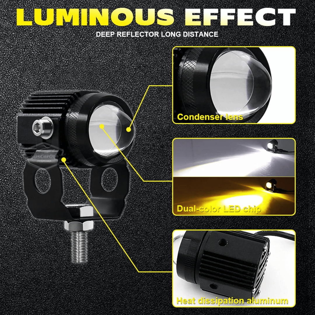 Motosiklet Turbo Fanlı Mini Sis Farı Çift Renk Sarı-Beyaz Scooter Araç Off Road Led Lamba 8V-85V Projektör Metal Kasa Arazi Çalışma Lambası 2 Adet Set