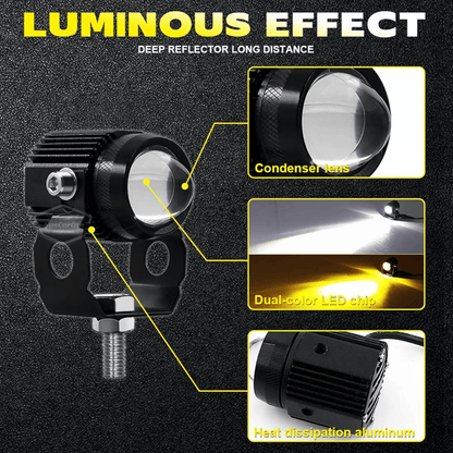 Motosiklet Turbo Fanlı Mini Sis Farı Çift Renk Sarı-Beyaz Scooter Araç Off Road Led Lamba 8V-85V Projektör Metal Kasa Arazi Çalışma Lambası 2 Adet Set