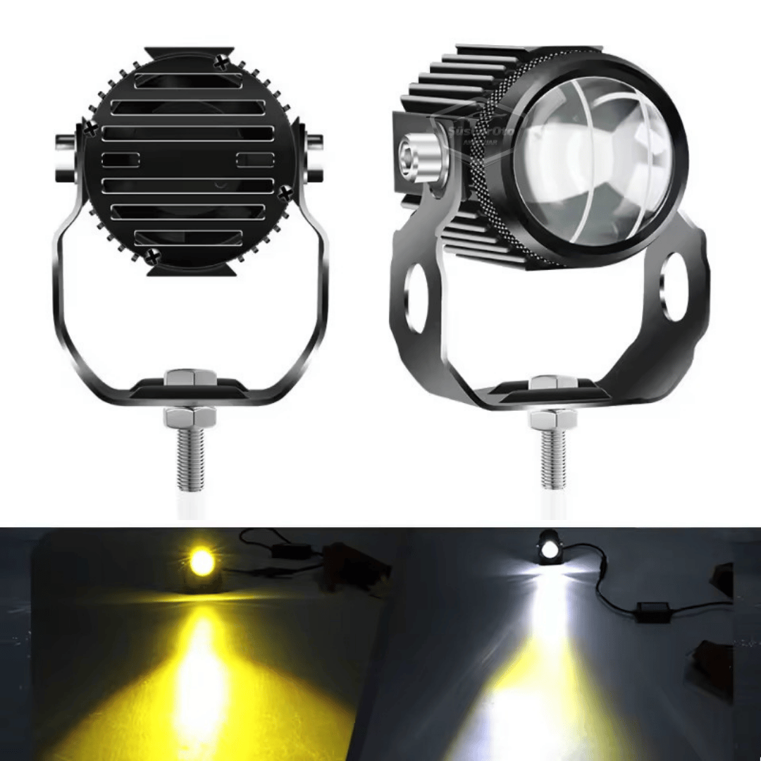 Motosiklet Turbo Fanlı Mini Sis Farı Çift Renk Sarı-Beyaz Scooter Araç Off Road Led Lamba 8V-85V Projektör Metal Kasa Arazi Çalışma Lambası 2 Adet Set