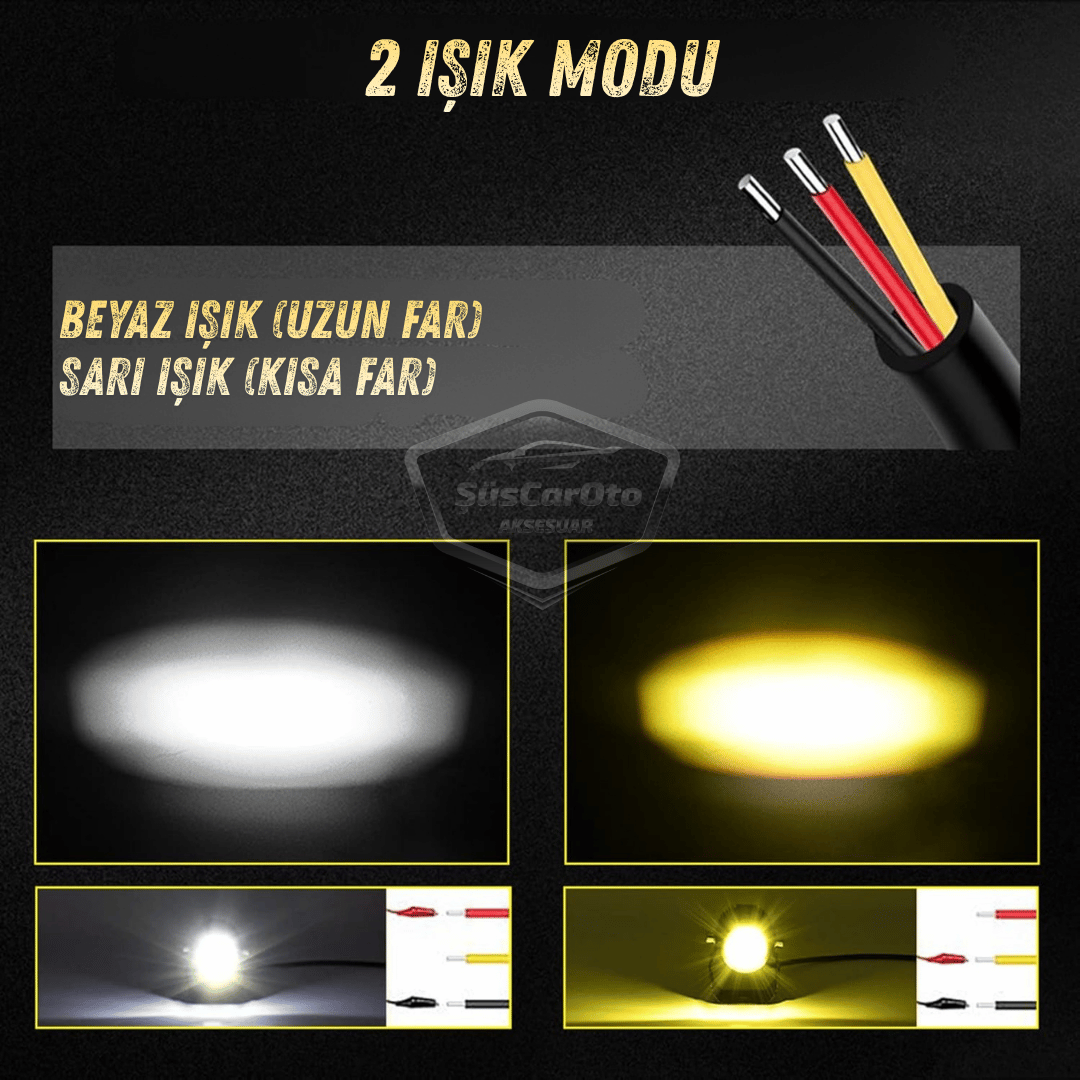 Motosiklet Turbo Fanlı Mini Sis Farı Çift Renk Sarı-Beyaz Scooter Araç Off Road Led Lamba 8V-85V Projektör Metal Kasa Arazi Çalışma Lambası 2 Adet Set