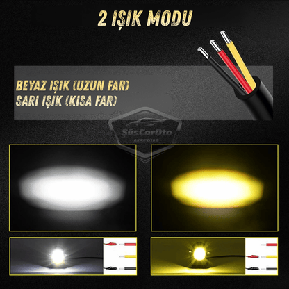 Motosiklet Turbo Fanlı Mini Sis Farı Çift Renk Sarı-Beyaz Scooter Araç Off Road Led Lamba 8V-85V Projektör Metal Kasa Arazi Çalışma Lambası 2 Adet Set