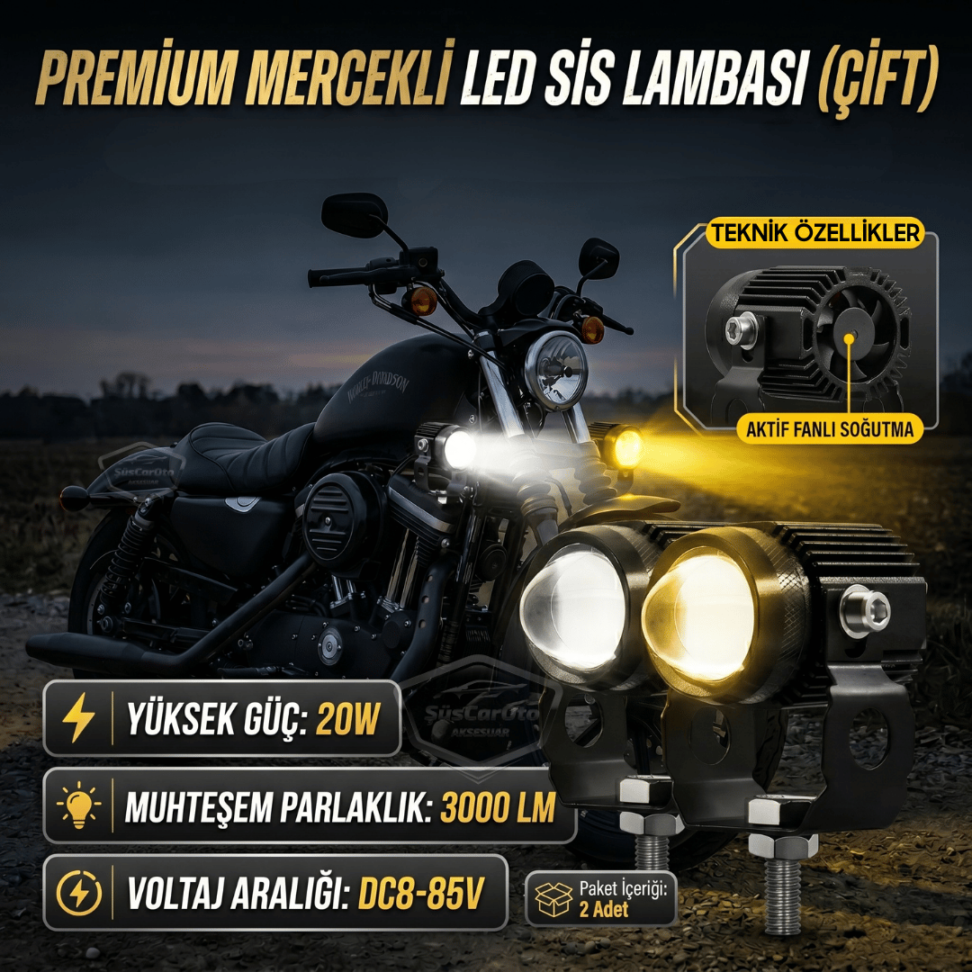 Motosiklet Turbo Fanlı Mini Sis Farı Çift Renk Sarı-Beyaz Scooter Araç Off Road Led Lamba 8V-85V Projektör Metal Kasa Arazi Çalışma Lambası 2 Adet Set