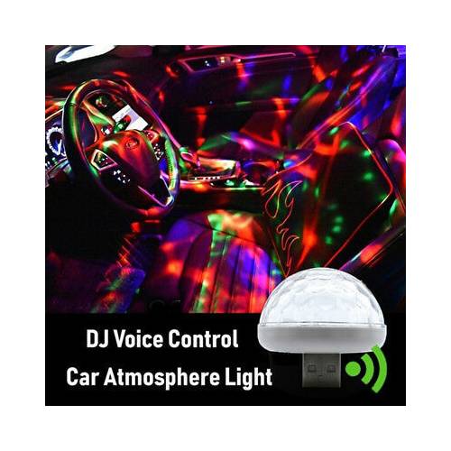 Mini bola de discoteca para coche, con entrada USB, sensible a la música y al sonido