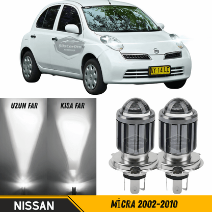 Nissan Micra 2002-2010 Uyumlu Mercekli Far Ampulü Led Xenon Beyaz Renk Far Şimşek Etkili CSP Led Lamba Uzun Kısa 2 Adet Takım