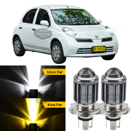 Nissan Micra 2002-2010 Bombilla de Faro con Lente LED Xenón Doble Color Amarillo-Blanco Efecto Luz Estroboscópica CSP LED Lámpara Luces Largas y Cortas 2 Piezas Set