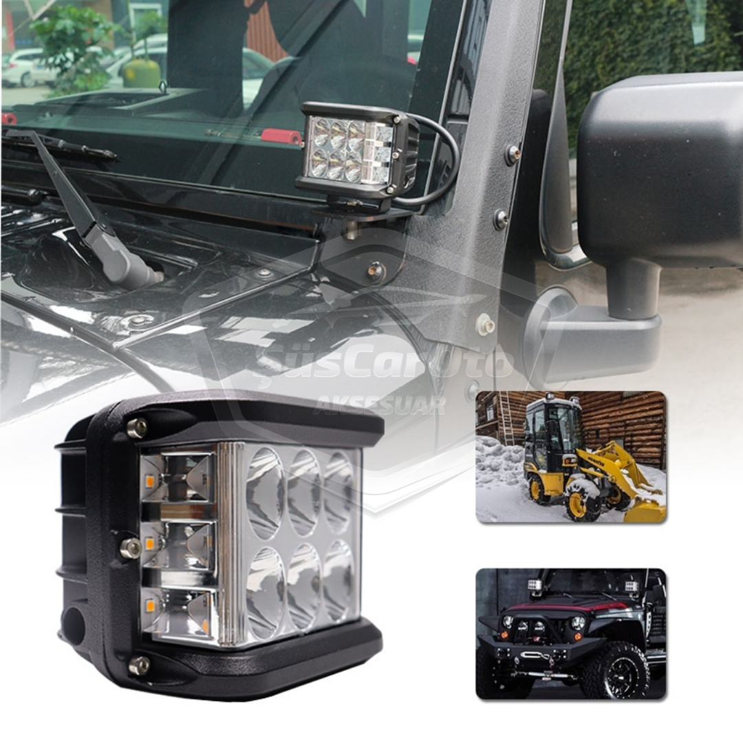 Foco proyector cuadrado LED para todoterreno, 45W, 12 LEDs, luz antiniebla, haz puntual/difuso, blanco-blanco con flash, carcasa de metal, lámpara de trabajo, 1 unidad, ONP0524
