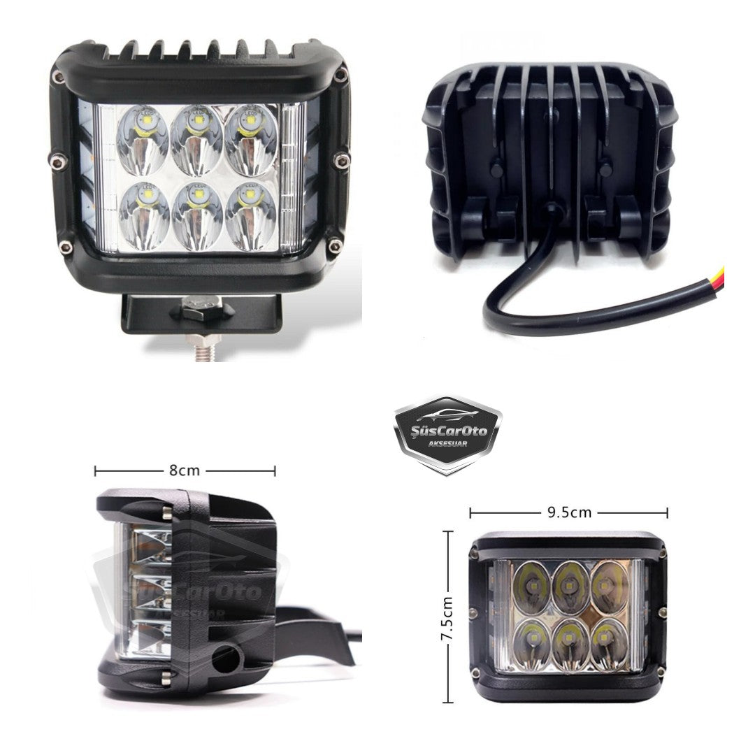 Foco proyector cuadrado LED para todoterreno, 45W, 12 LEDs, luz antiniebla, haz puntual/difuso, blanco-blanco con flash, carcasa de metal, lámpara de trabajo, 1 unidad, ONP0524