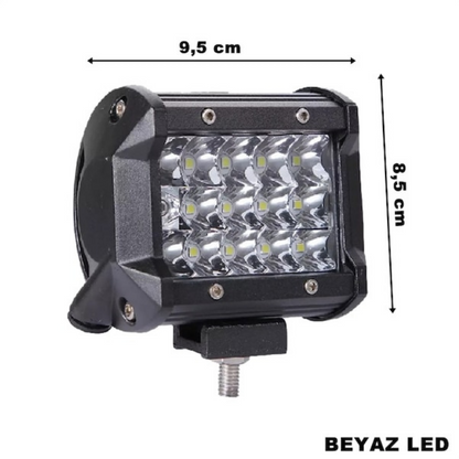 Faro Auxiliar Todoterreno LED, Proyector Antiniebla Cuadrado Blanco 45W 12 LED, Lámpara de Trabajo de Campo de Metal, 1 Unidad ONP0474