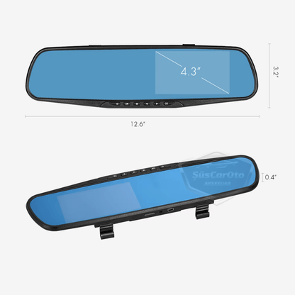 Espejo retrovisor con cámaras delantera y trasera, cámara de visión trasera de 4.3" 1080P Full HD con grabación, sensor de detección de colisión, visión nocturna, sensor de estacionamiento con sonido, grabación de ruta ONP220