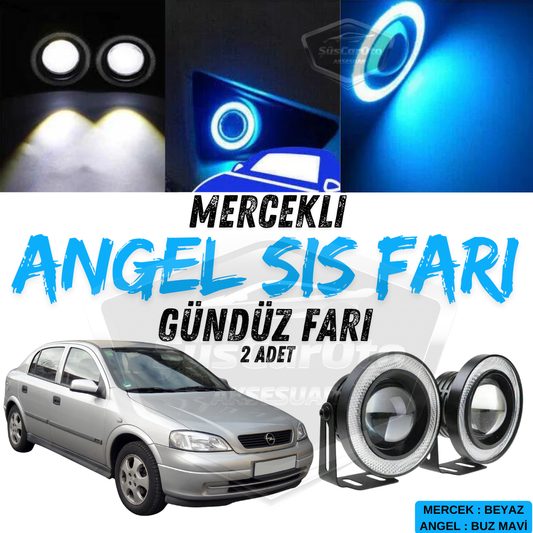 2 faros antiniebla universales Angel Eyes con proyector compatibles con Opel Astra G 1998-2004, de metal, impermeables, de 76 mm, con luz diurna en forma de anillo azul hielo