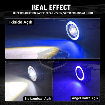 Faros antiniebla universales Opel Astra G 1998-2004 con proyector Angel Eyes de 76 mm, carcasa metálica, resistentes al agua, con luz diurna de anillo azul, 2 unidades