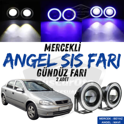 Faros antiniebla universales Opel Astra G 1998-2004 con proyector Angel Eyes de 76 mm, carcasa metálica, resistentes al agua, con luz diurna de anillo azul, 2 unidades