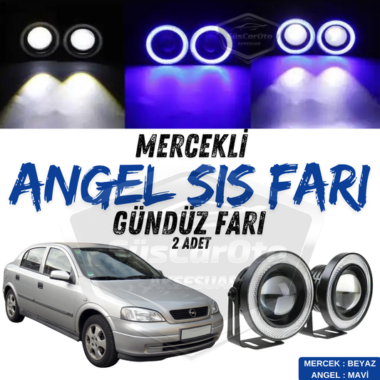 Faros antiniebla universales Opel Astra G 1998-2004 con proyector Angel Eyes de 76 mm, carcasa metálica, resistentes al agua, con luz diurna de anillo azul, 2 unidades