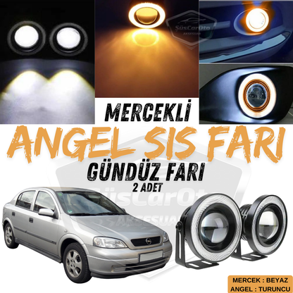 Opel Astra G 1998-2004 compatible con faro antiniebla universal con lente Angel, aro naranja impermeable de metal de 76 mm, luz de circulación diurna Angel Eyes, 2 unidades.