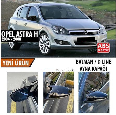 Cubierta de espejo retrovisor tipo Batman para Opel Astra H 2004-2008, color negro piano, plástico ABS