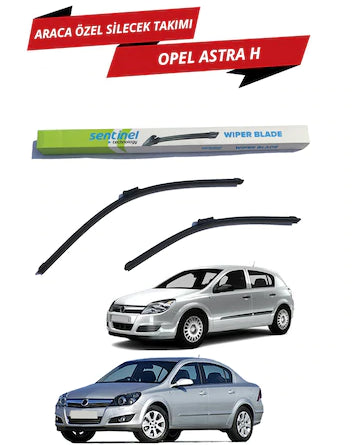 Opel Astra H 2007-2010 Sentinel - Juego de escobillas limpiaparabrisas delanteras de tipo banana específicas para el vehículo (derecha e izquierda)