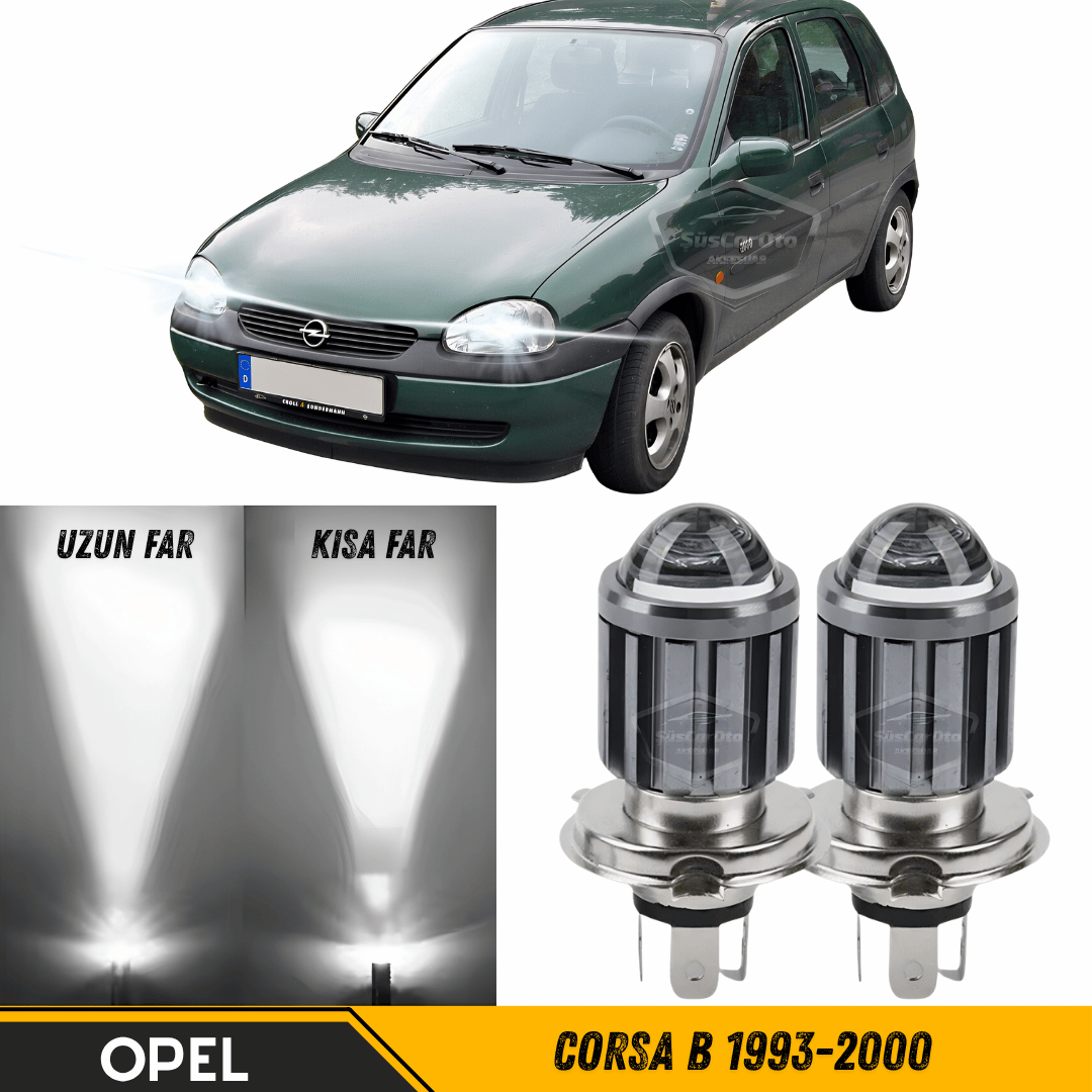 Opel Corsa B 1993-2000 Uyumlu Mercekli Far Ampulü Led Xenon Beyaz Renk Far Şimşek Etkili CSP Led Lamba Uzun Kısa 2 Adet Takım
