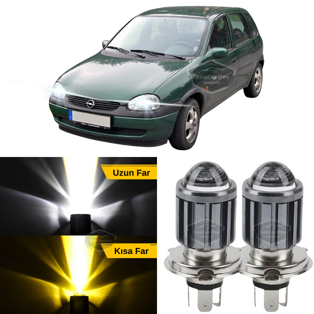Opel Corsa B 1993-2000 Compatible Lente Bombilla LED Xenon Doble Color Amarillo-Blanco Faro Efecto Flash CSP Lámpara LED Luces Largas Cortas 2 Unidades Set