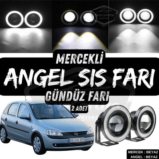 Faros antiniebla universales de lente Angel Angel Eyes de metal impermeables de 76 mm con aro blanco para luces diurnas, compatibles con Opel Corsa C 2000-2006, 2 unidades