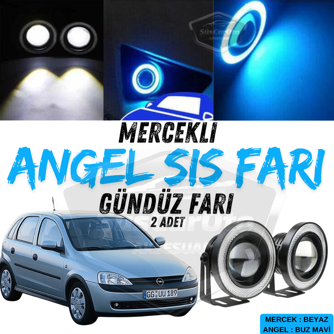 Opel Corsa C 2000-2006 Compatible Universal Proyector Angel Ojo de Ángel Antiniebla Metálico Impermeable 76 mm con Anillo Azul Hielo Luz Diurna Angel Eyes 2 Piezas