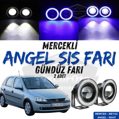Opel Corsa C 2000-2006 Universal Lente Angel Niebla Faro Metal Impermeable 76 mm Anillo Azul Luz Diurna Angel Eyes 2 Piezas