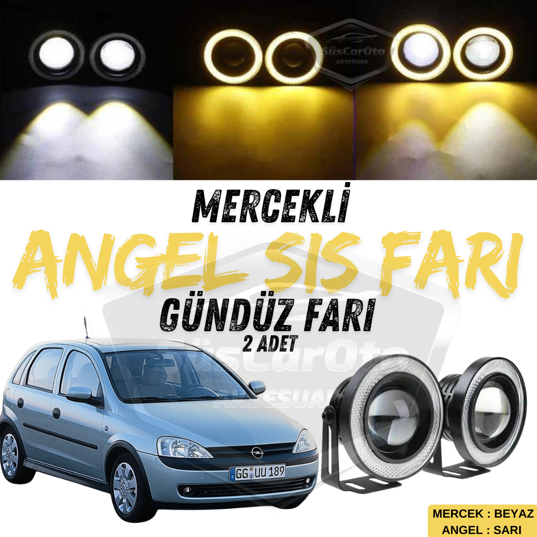 Opel Corsa C 2000-2006 Compatible Universal Lente Angel Niebla Faro Metal Impermeable 76 mm Anillo Amarillo Luz de Conducción Diurna Angel Eyes 2 Piezas