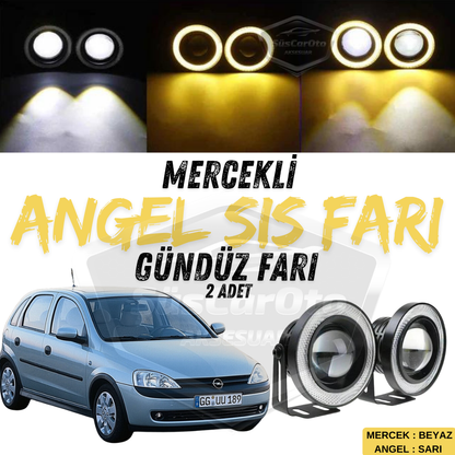Opel Corsa C 2000-2006 Compatible Universal Lente Angel Niebla Faro Metal Impermeable 76 mm Anillo Amarillo Luz de Conducción Diurna Angel Eyes 2 Piezas