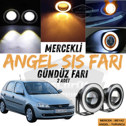 Luz antiniebla universal con proyector Angel Eyes compatible con Opel Corsa C 2000-2006, halo naranja de 76 mm de metal impermeable, luz diurna, 2 unidades