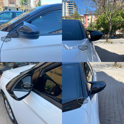Opel Corsa F 2019 en adelante Compatible Batman Murciélago Cubre Espejo Retrovisor Negro Piano Plástico ABS Derecho Izquierdo Set