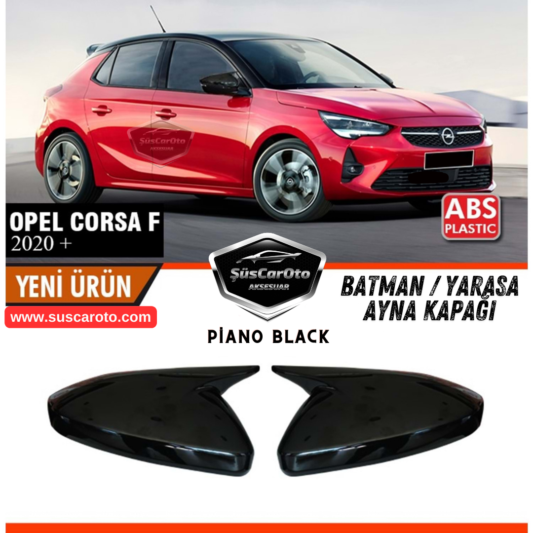 Opel Corsa F 2019 en adelante Compatible Batman Murciélago Cubre Espejo Retrovisor Negro Piano Plástico ABS Derecho Izquierdo Set