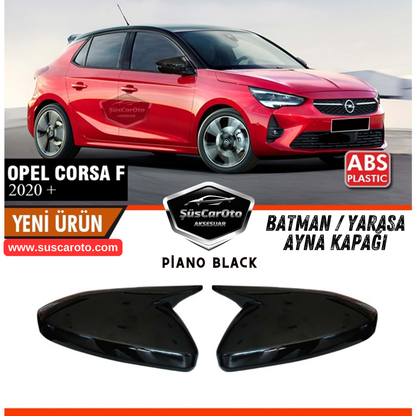 Opel Corsa F 2019 en adelante Compatible Batman Murciélago Cubre Espejo Retrovisor Negro Piano Plástico ABS Derecho Izquierdo Set