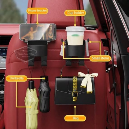 Organizador multifunción para el respaldo del asiento del coche, portavasos, soporte para teléfono, colgador y organizador de almacenamiento para coche, 1 unidad.