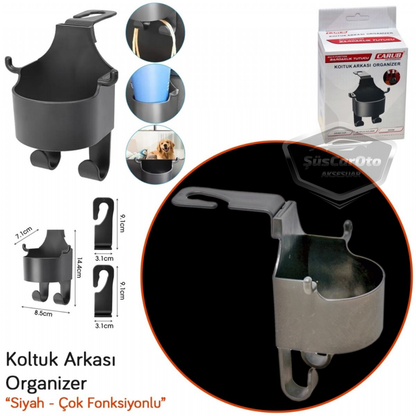 Organizador multifunción para el respaldo del asiento del coche, portavasos, soporte para teléfono, colgador y organizador de almacenamiento para coche, 1 unidad.