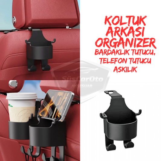 Organizador multifunción para el respaldo del asiento del coche, portavasos, soporte para teléfono, colgador y organizador de almacenamiento para coche, 1 unidad.