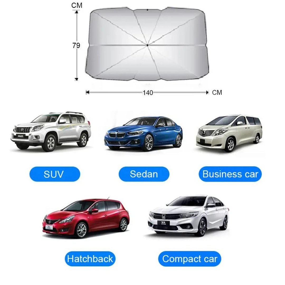 Parasol plegable para coche, parasol especial con mango flexible, protector solar de 132 cm x 77 cm