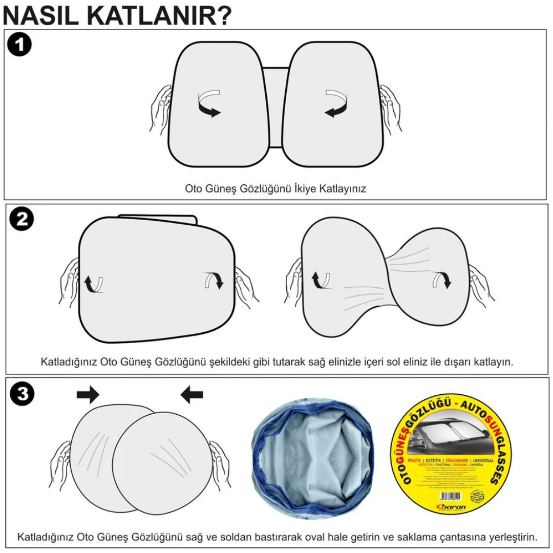 Oto Katlanabilir Premium Ön Güneşlik Ön Arka Cam Gölgelik Metalize Oto Güneş Gözlüğü Güneş Koruyucu Oto Araba Suv Tır 80 cm x 140 cm
