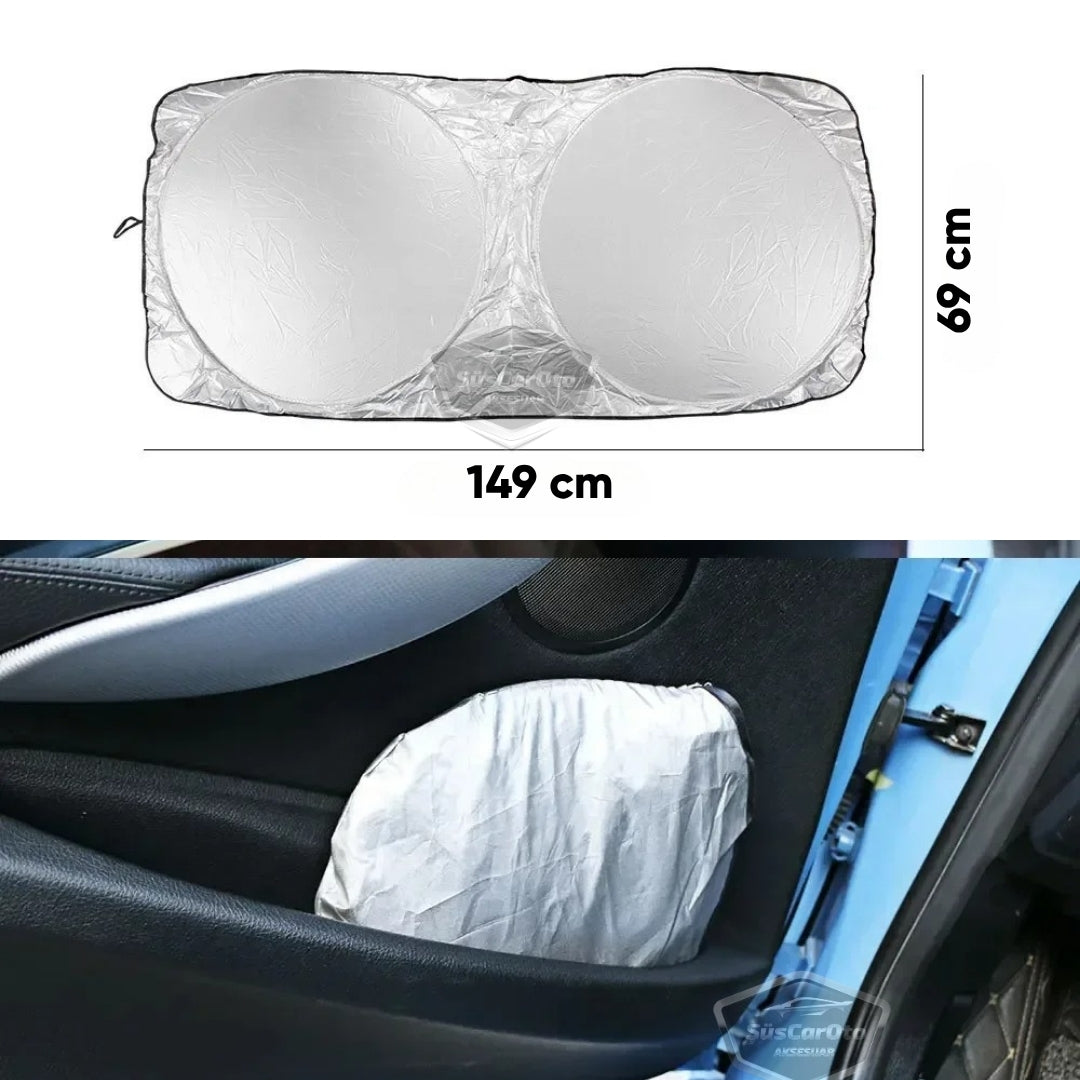Parasol plegable premium para parabrisas delantero y trasero, protector solar metalizado de nueva generación para coche, SUV, camión, 69 cm x 149 cm