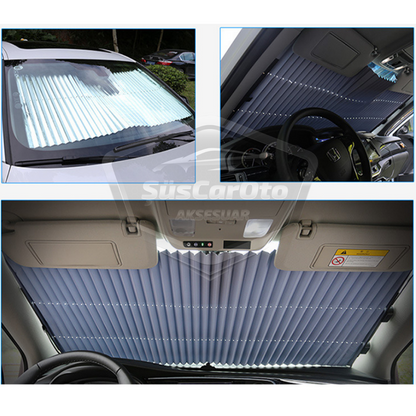 Parasol de Coche Plegable Tipo Acordeón, Parasol Delantero y Trasero, Metalizado, Trapezoidal, Deslizante, Protector Solar de Nueva Generación, para Coche, SUV, Camión, 70 cm x 150 cm ONP146