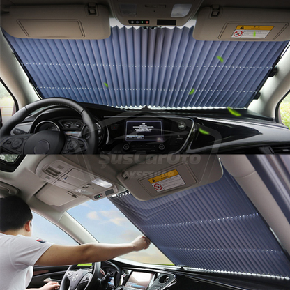 Parasol de Coche Plegable Tipo Acordeón, Parasol Delantero y Trasero, Metalizado, Trapezoidal, Deslizante, Protector Solar de Nueva Generación, para Coche, SUV, Camión, 70 cm x 150 cm ONP146