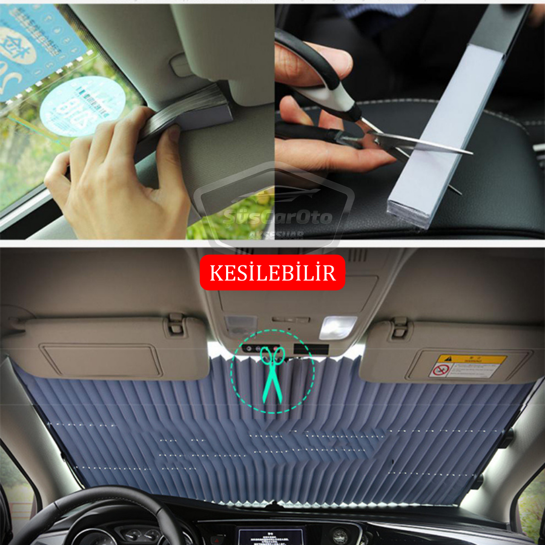 Parasol de Coche Plegable Tipo Acordeón, Parasol Delantero y Trasero, Metalizado, Trapezoidal, Deslizante, Protector Solar de Nueva Generación, para Coche, SUV, Camión, 70 cm x 150 cm ONP146